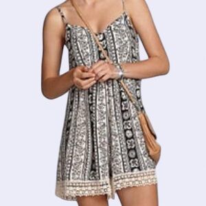 Abercrombie & Fitch Black and White Romper with Lace Trim size S